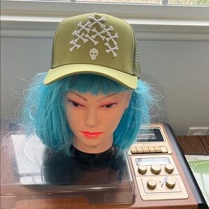 Green Trucker Hat with Skull and Crossbones